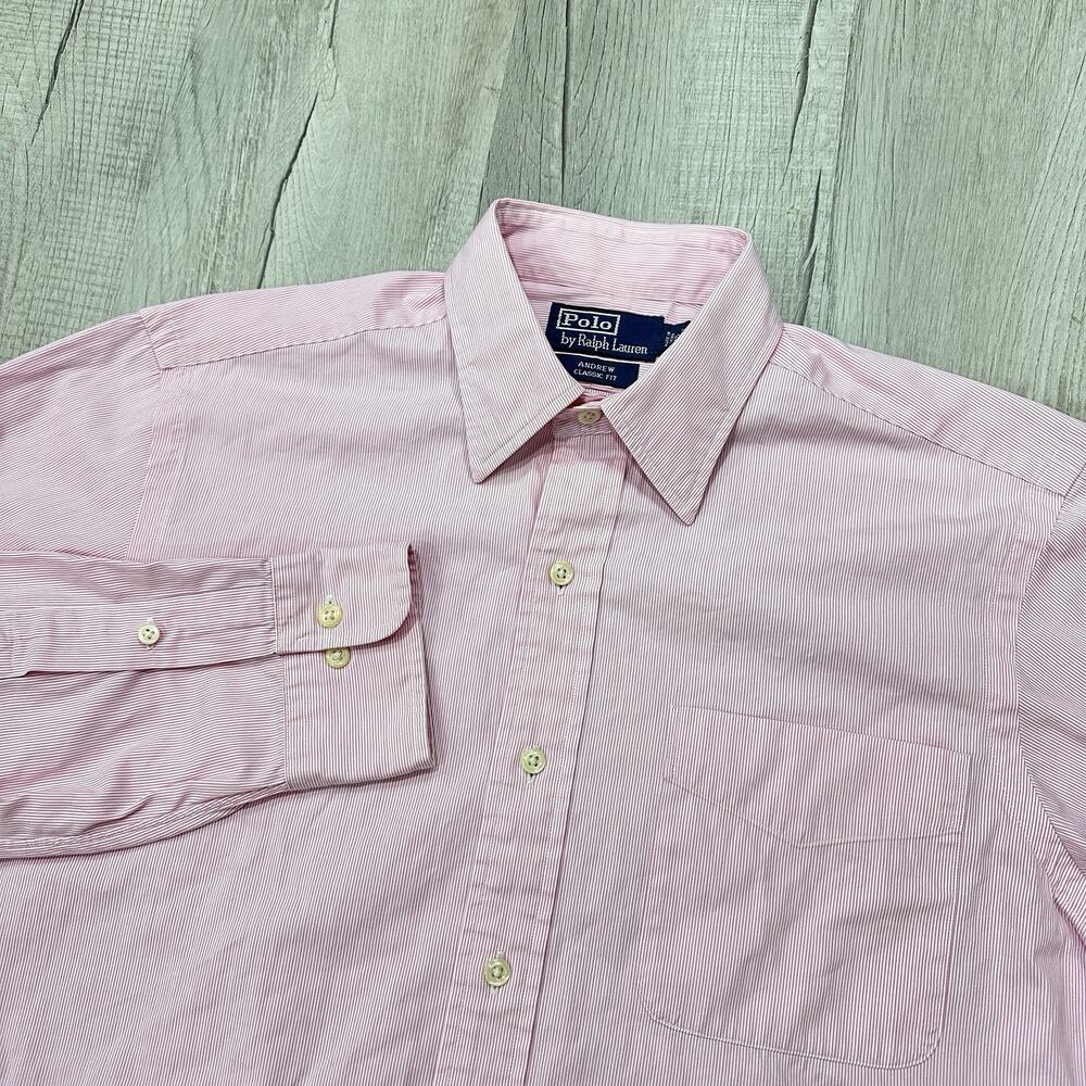Polo Ralph Lauren Button Up Shirt Mens 15 32/33 Pink Stripe Andrew Classic Fit